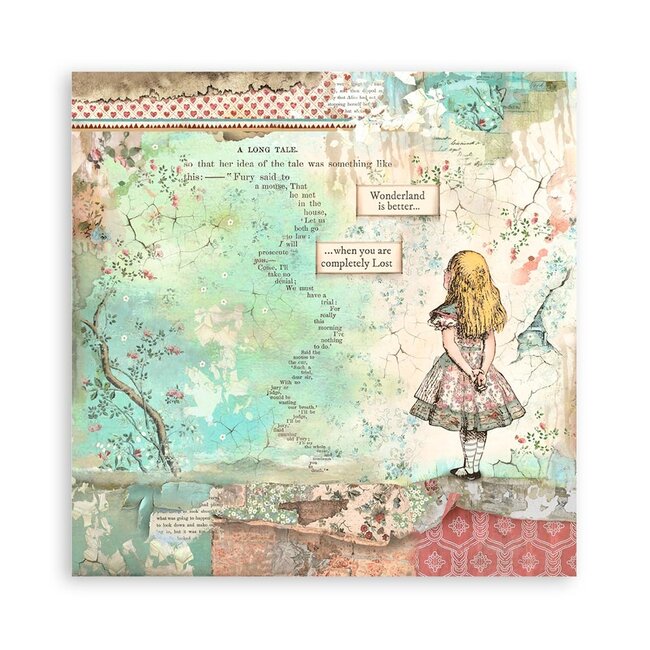 Stamperia Pack 4 sheets fabric cm 30x30 - Alice Forever