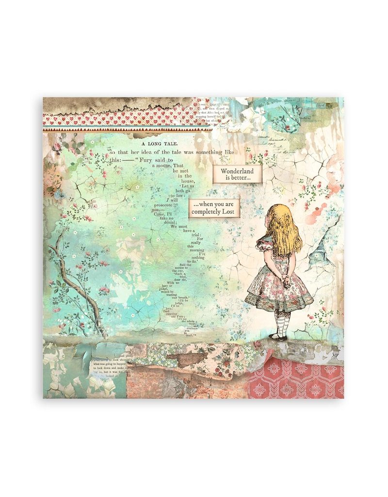 Stamperia Pack 4 sheets fabric cm 30x30 - Alice Forever