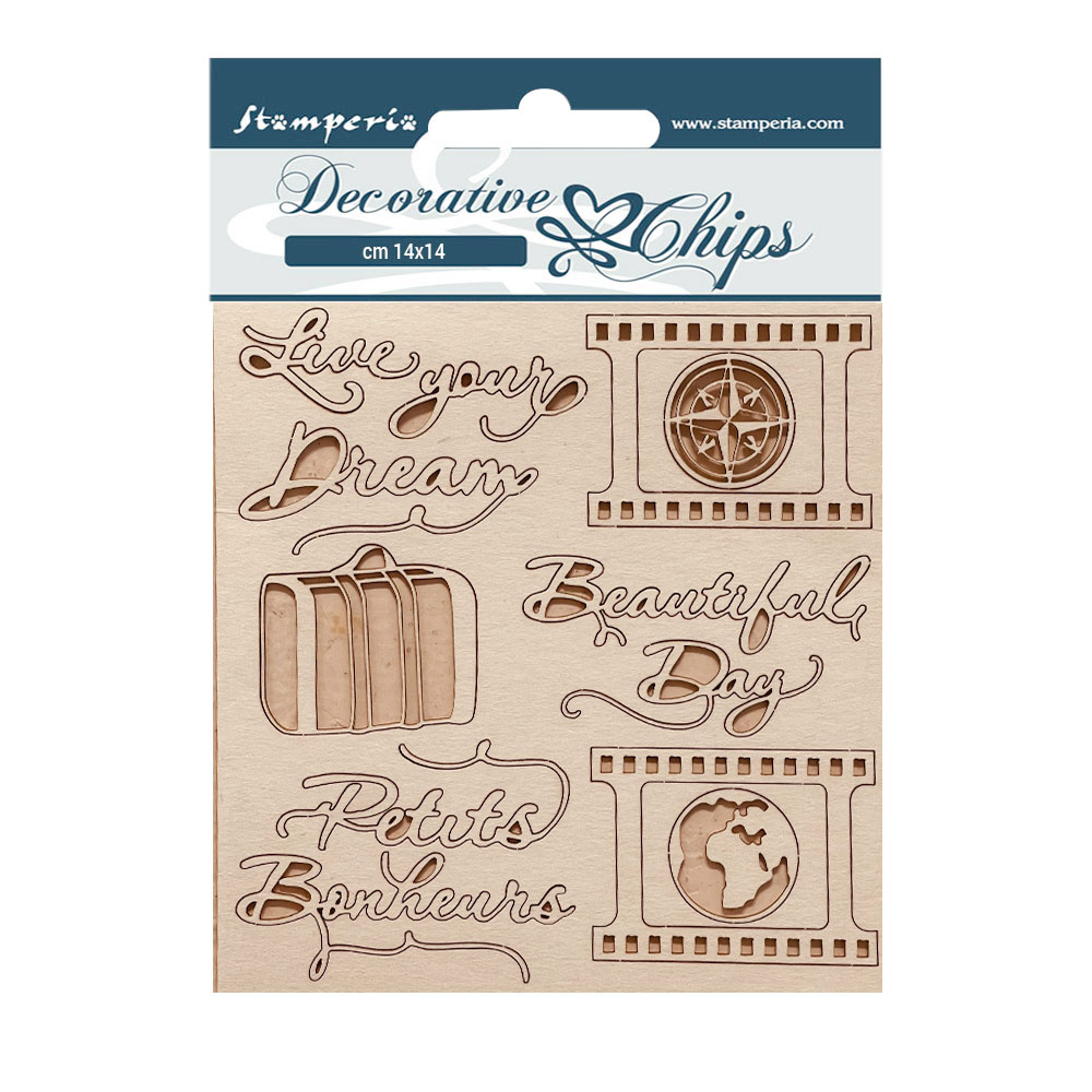 Stamperia Decorative chips cm 14x14 - Create Happiness Oh lá lá Live your dream