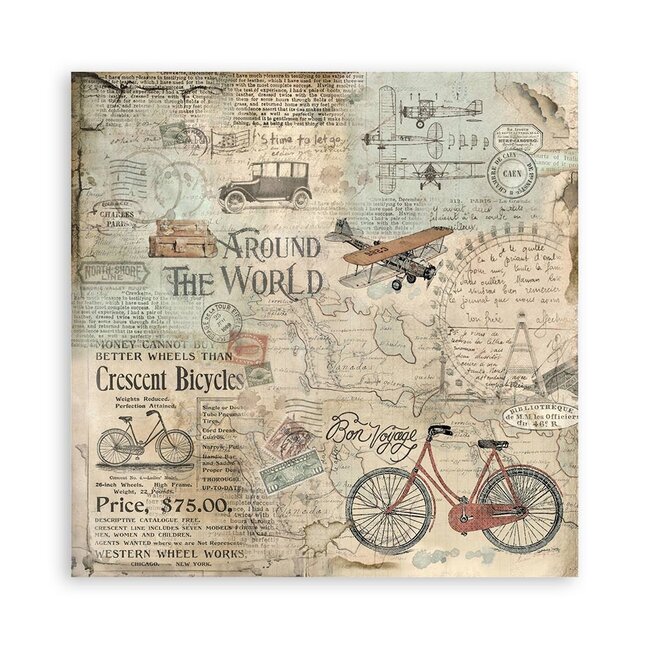 Stamperia Pack 4 sheets fabric cm 30x30 - Around the world