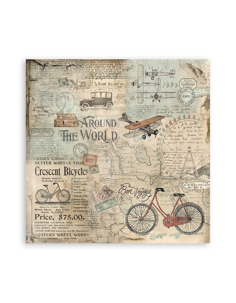 Stamperia Pack 4 sheets fabric cm 30x30 - Around the world