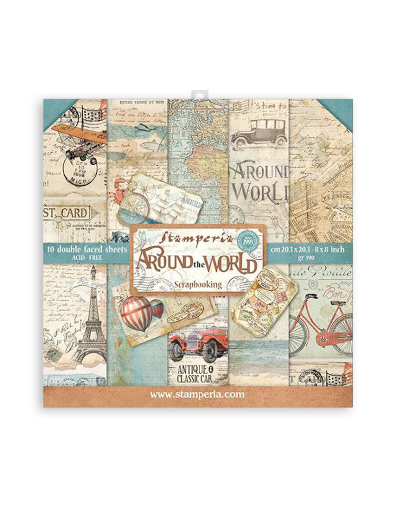 Stamperia Scrapbooking Small Pad 10 sheets cm 20,3X20,3 (8"X8") - Around the World