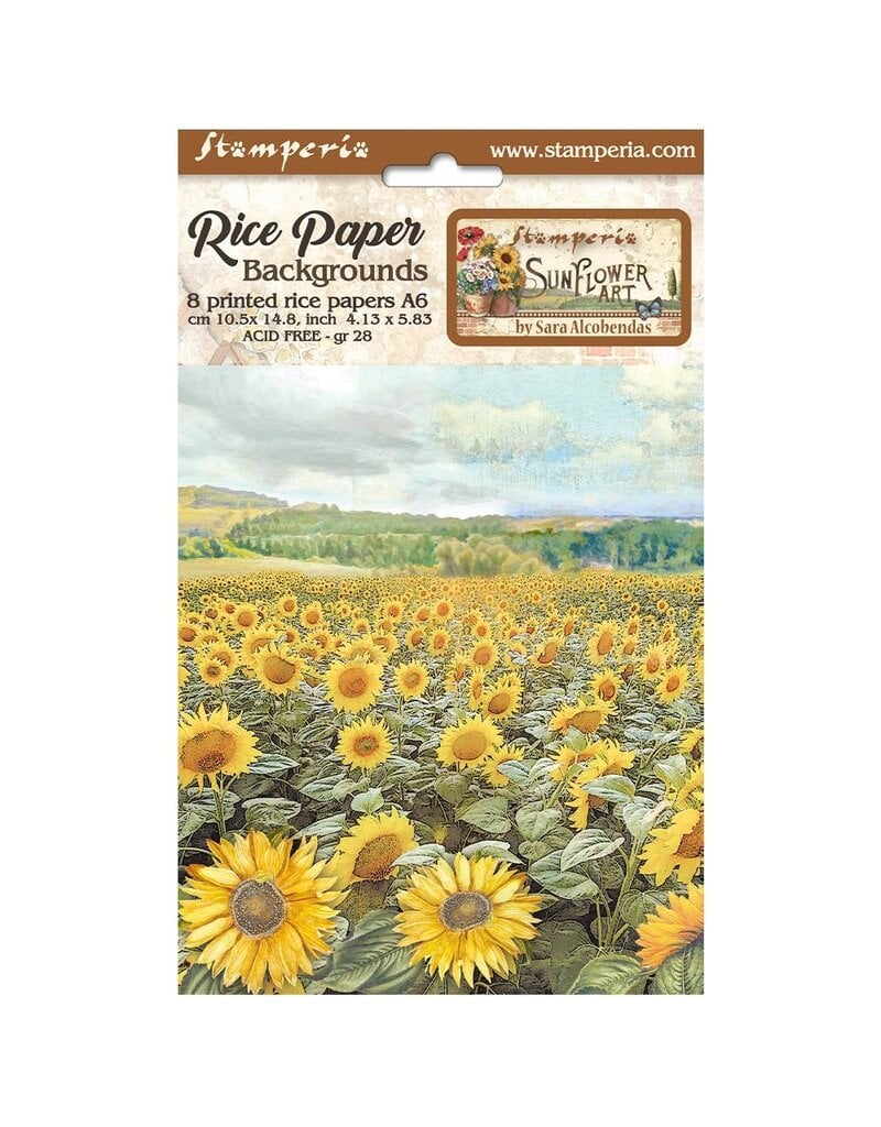 Stamperia Selection 8 Rice paper A6 backgrounds - Sunflower Art