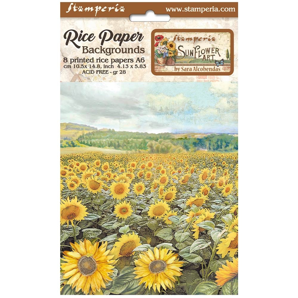 Stamperia Selection 8 Rice paper A6 backgrounds - Sunflower Art