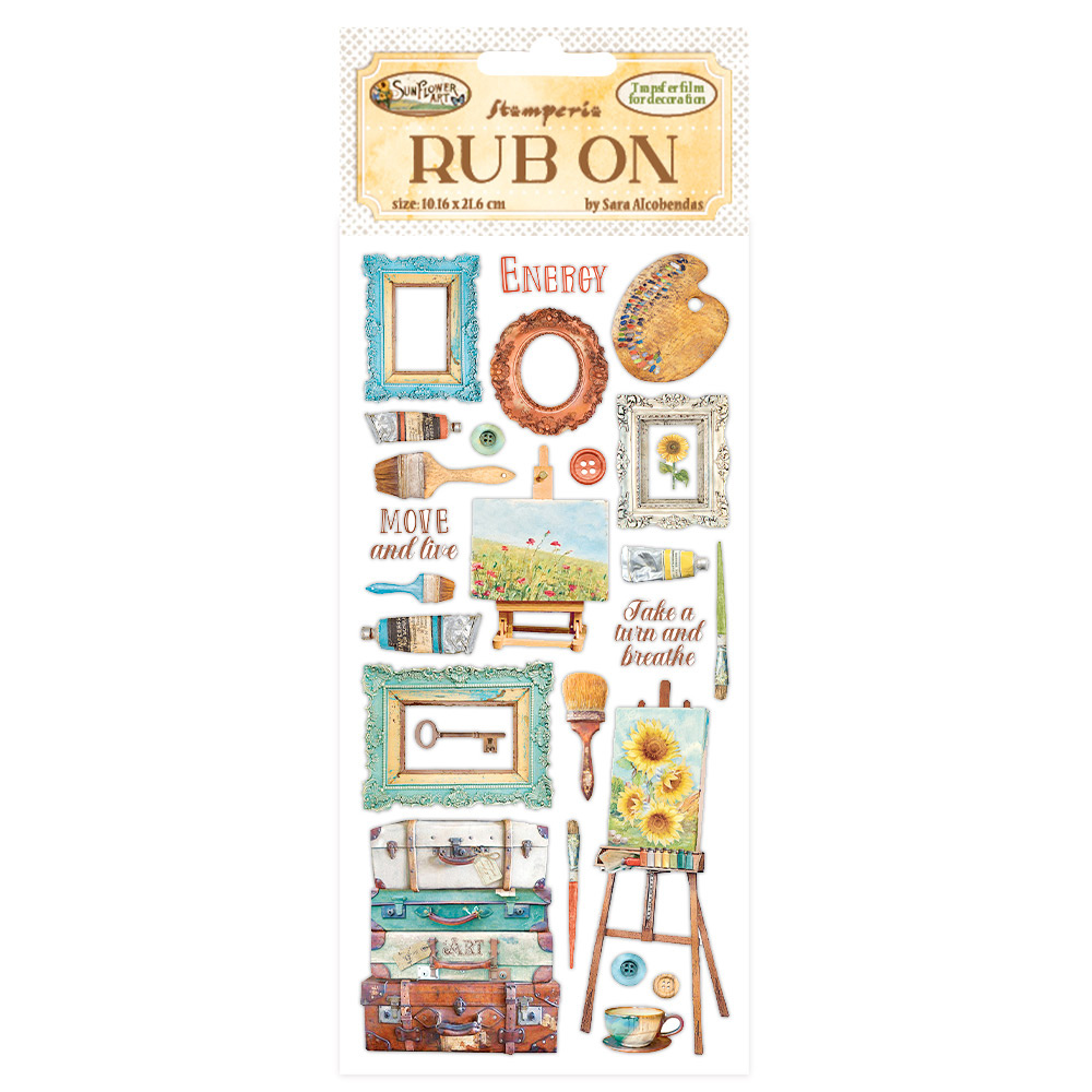 Stamperia Rub-on cm 10,16x21,6 - Sunflower Art brushes and frames