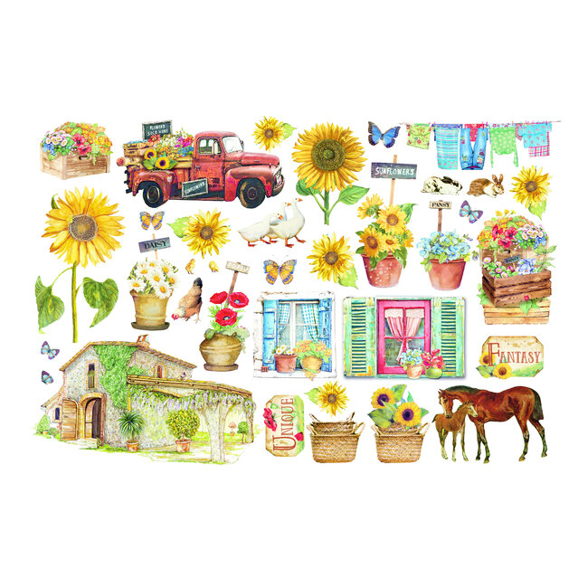 Stamperia Ephemera  - Sunflower Art elemens and sunflowers