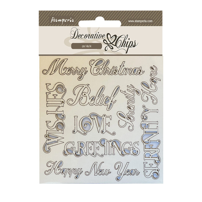 Stamperia Decorative chips cm 14x14 - Christmas writings
