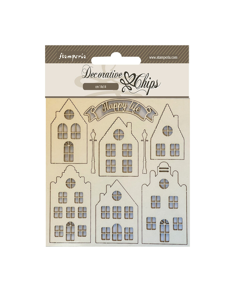 Stamperia Decorative chips cm 14x14 - Cozy houses