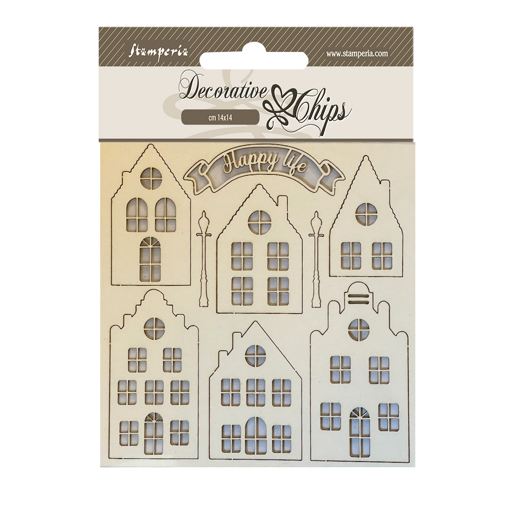Stamperia Decorative chips cm 14x14 - Cozy houses