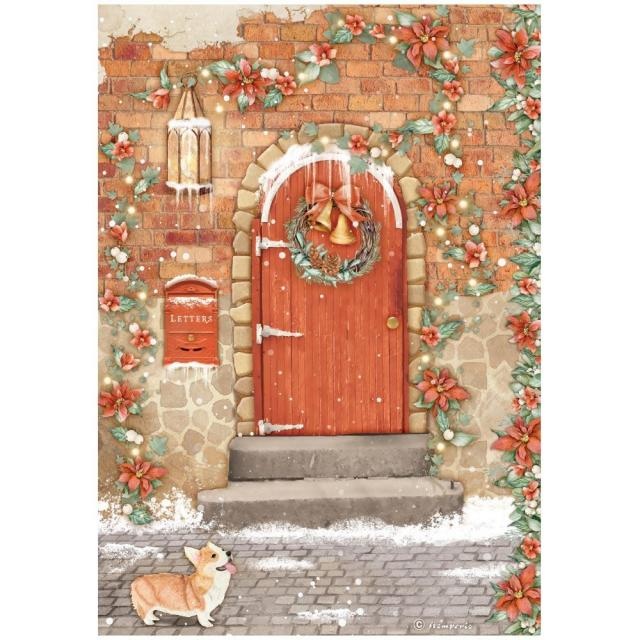 Stamperia A4 Rice paper packed - All Around Christmas red door