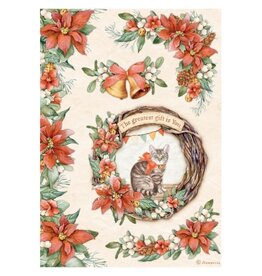 Stamperia A4 Rice paper packed - All Around Christmas garland with cat