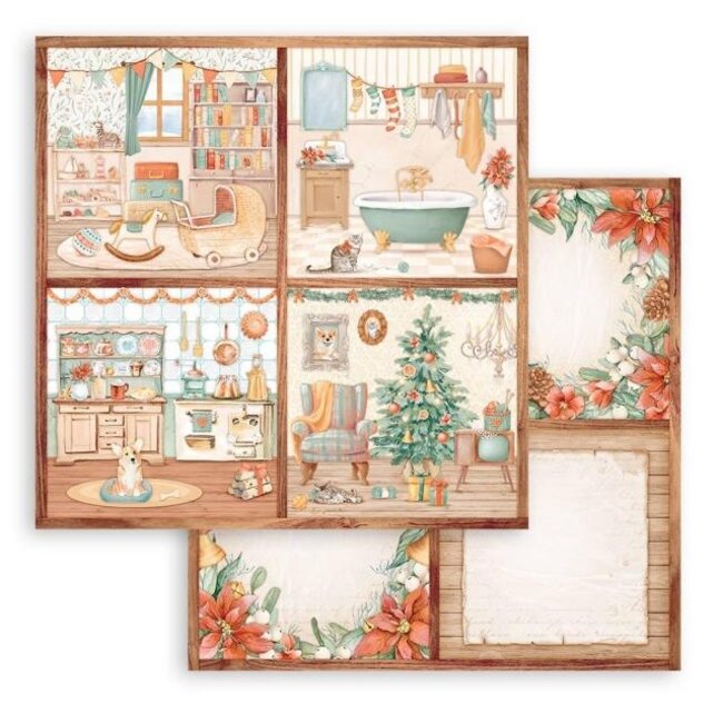 Stamperia Dubbelzijdig Scrapbook Papier - All Around Christmas 4 cards