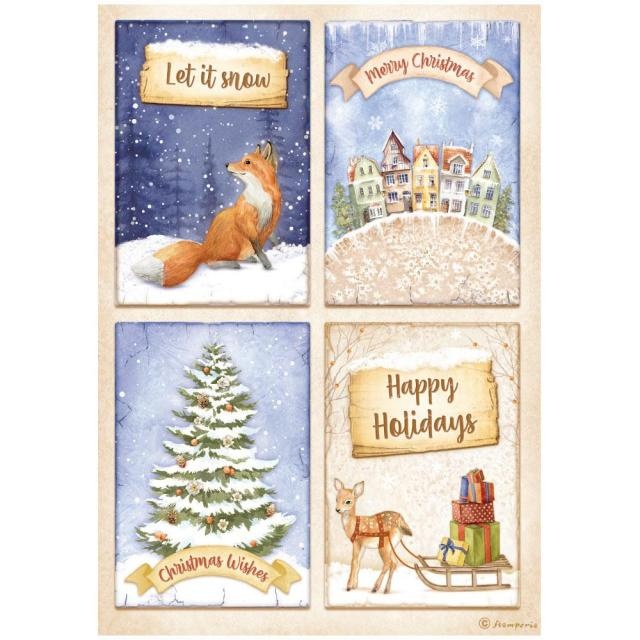 Stamperia A4 Rice paper packed - Winter Valley 4 cards fox