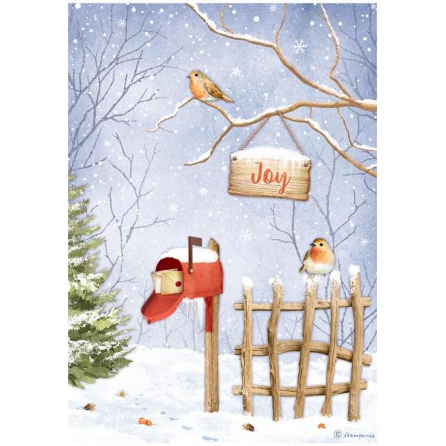 Stamperia A4 Rice paper packed - Winter Valley joy birds