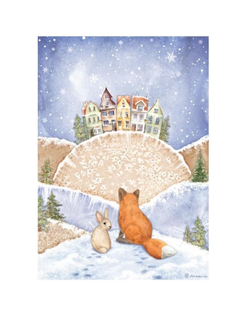 Stamperia  A4 Rice paper packed - Winter Valley fox and bunny