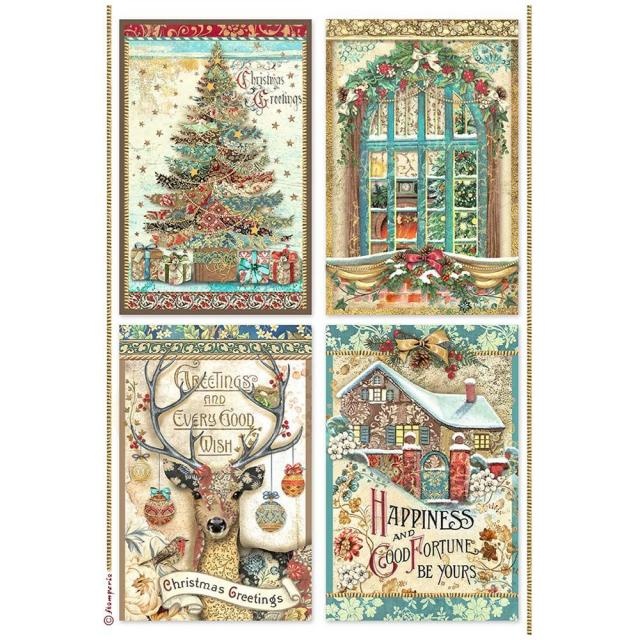 Stamperia A4 Rice paper packed - Christmas Greetings 4 cards