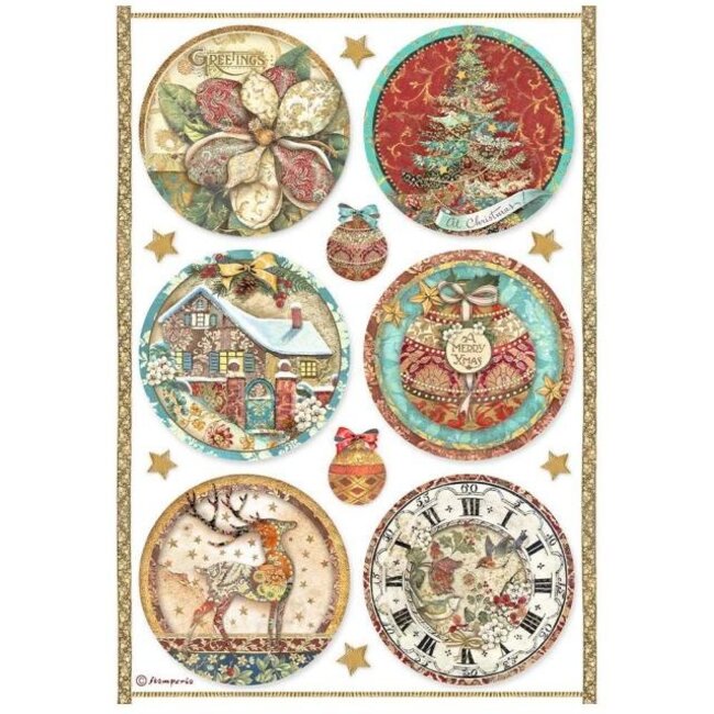 Stamperia  A4 Rice paper packed - Christmas Greetings rounds