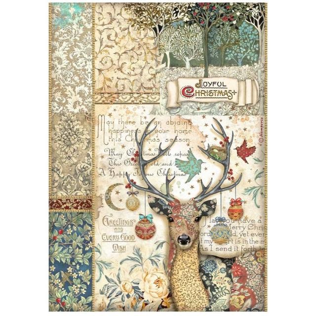 Stamperia A4 Rice paper packed - Christmas Greetings deer