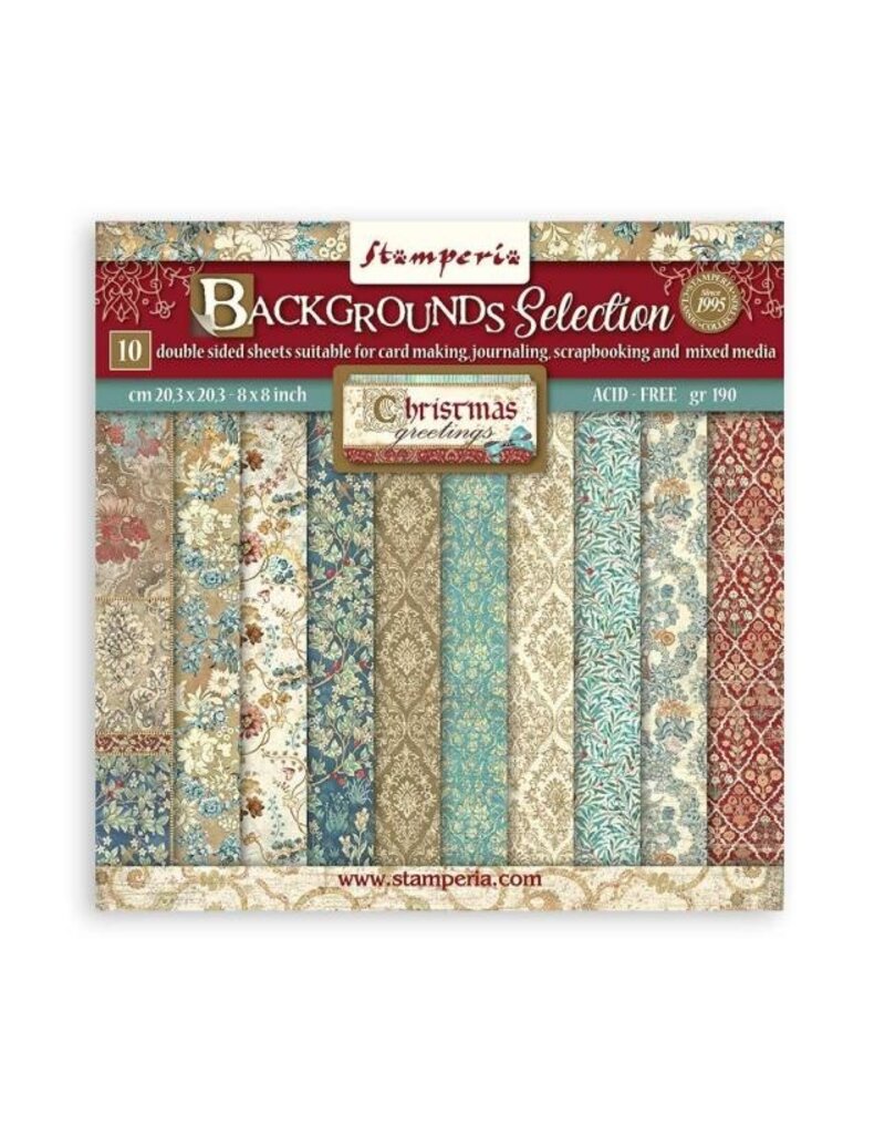 Stamperia  Scrapbooking Small Pad 10 sheets cm 20,3X20,3 (8"X8") Backgrounds Selection - Christmas Greetings