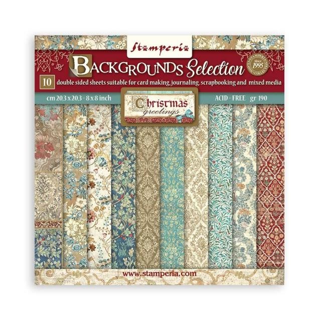 Stamperia Scrapbooking Small Pad 10 sheets cm 20,3X20,3 (8"X8") Backgrounds Selection - Christmas Greetings