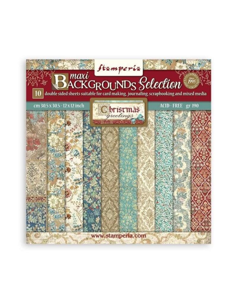 Stamperia  Scrapbooking Pad 10 sheets cm 30,5x30,5 (12"x12") Maxi Background selection - Christmas Greetings