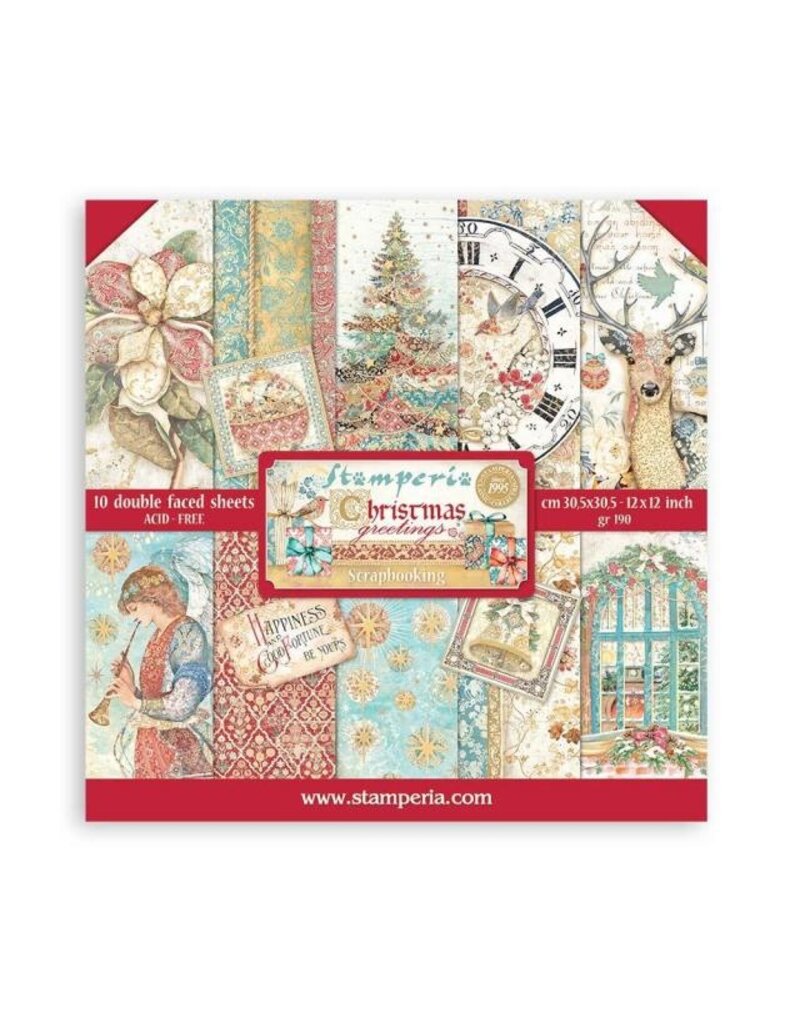 Stamperia  Scrapbooking Pad 10 sheets cm 30,5x30,5 (12"x12") - Christmas Greetings