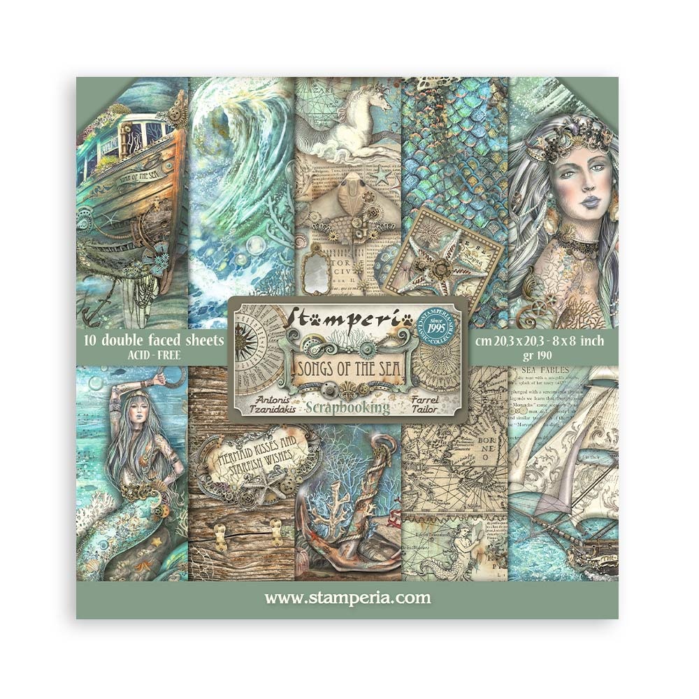 Stamperia Scrapbooking Small Pad 10 sheets cm 20,3X20,3 (8"X8") - Songs of the Sea