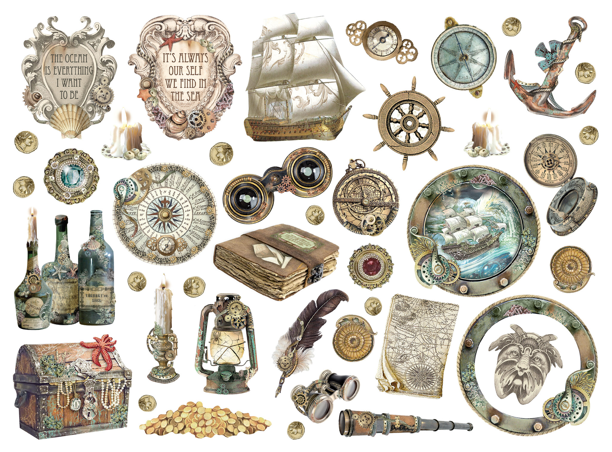 Stamperia Die cuts assorted - Songs of the Sea ship and treasures