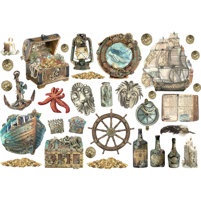 Stamperia Ephemera  - Songs of the Sea Sea sailing ship and elements