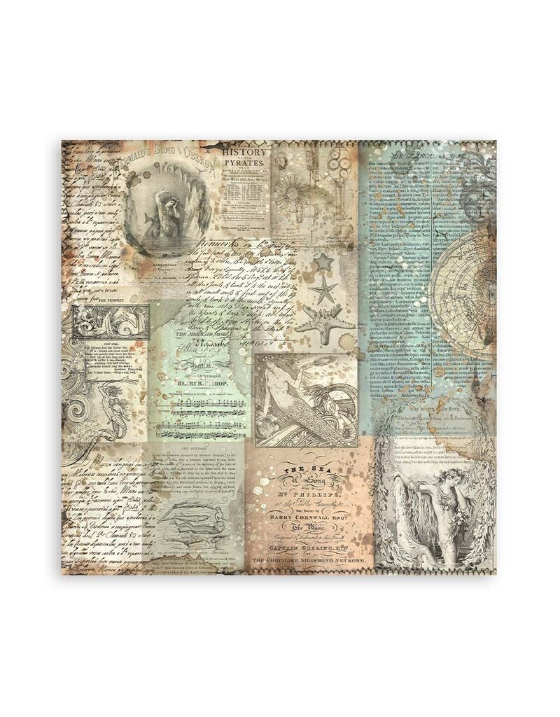 Stamperia Pack 4 sheets fabric cm 30x30 - Songs of the Sea