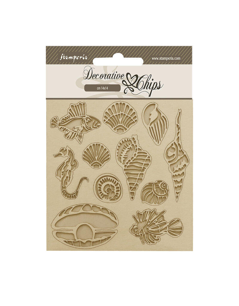 Stamperia Decorative chips cm 14x14 - Songs of the Sea shells and fish