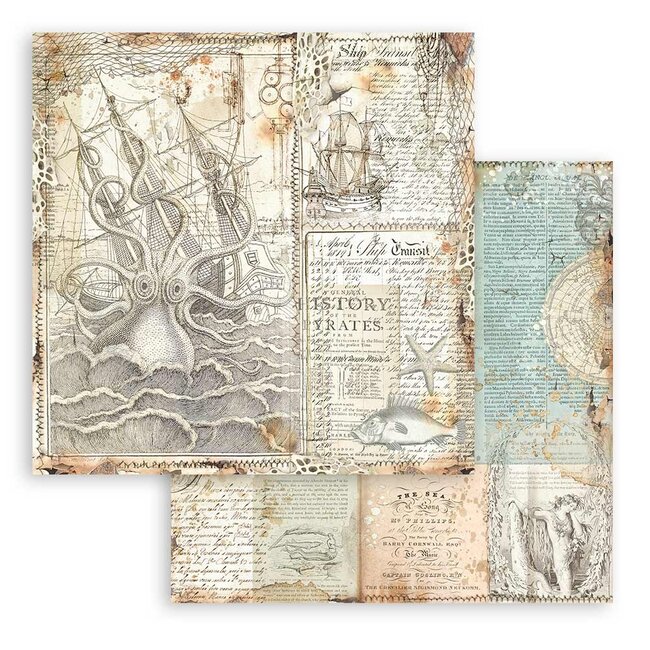 Stamperia Papierblok 20,3x20,3 cm - 10 vellen -  Backgrounds Selection - Songs of the Sea
