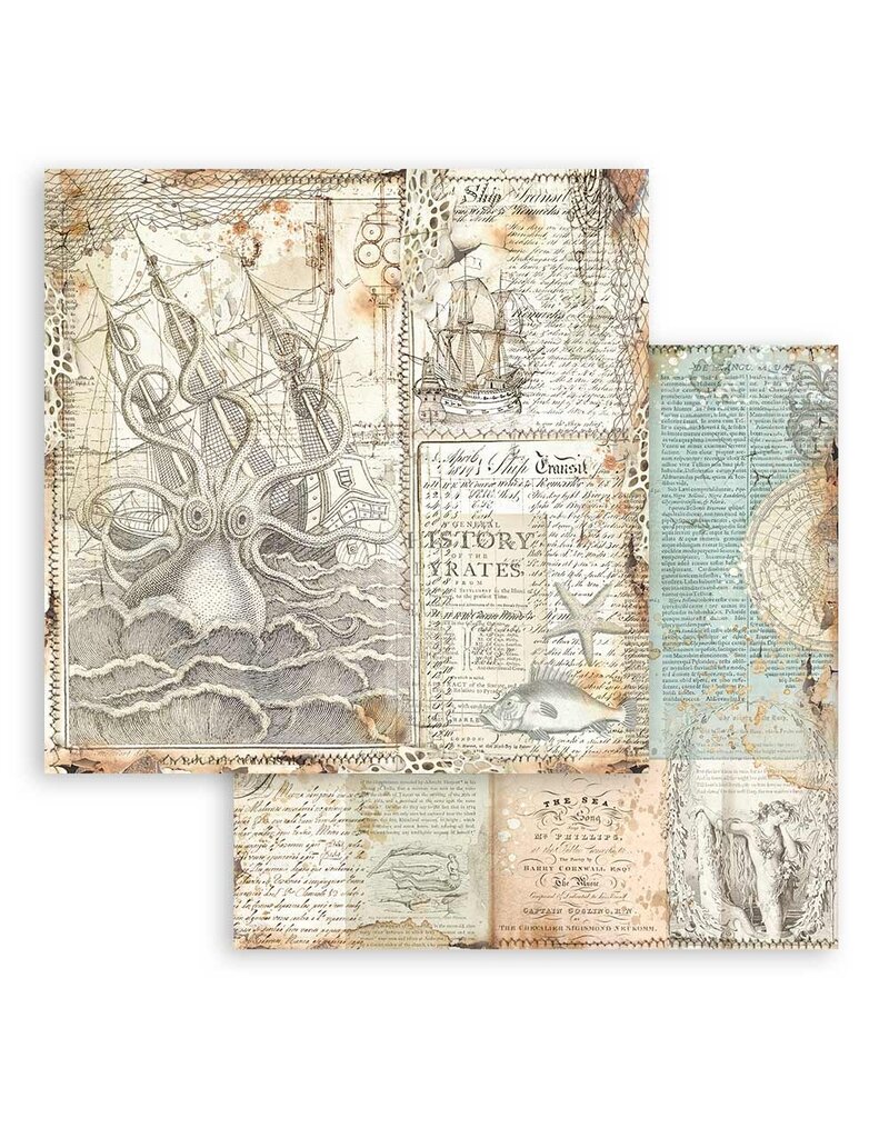 Stamperia Scrapbooking Small Pad 10 sheets cm 20,3X20,3 (8"X8") Backgrounds Selection - Songs of the Sea