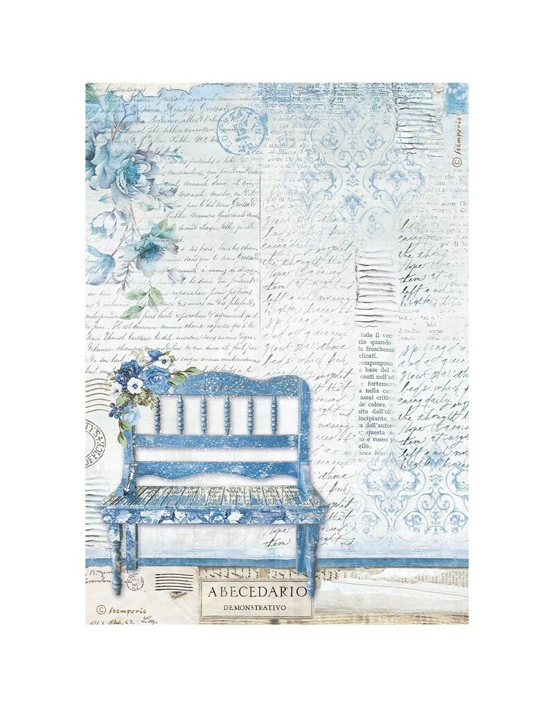 Stamperia A4 Rice paper packed - Blue Land bench