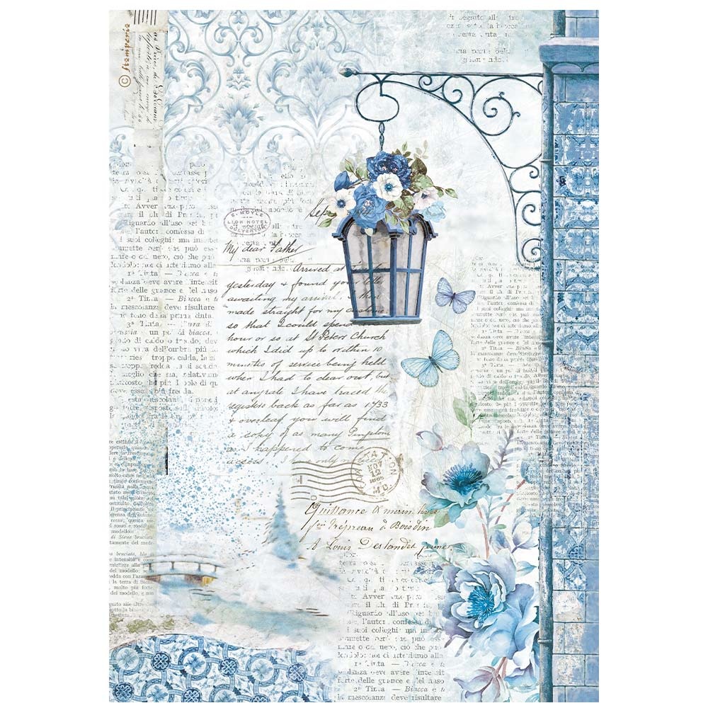 Stamperia A4 Rice paper packed - Blue Land lamp