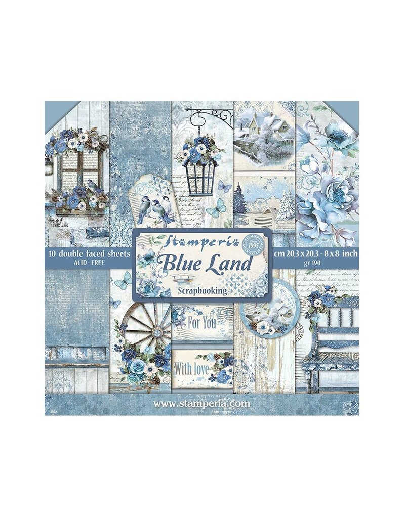 Stamperia Scrapbooking Small Pad 10 sheets cm 20,3X20,3 (8"X8") - Blue Land