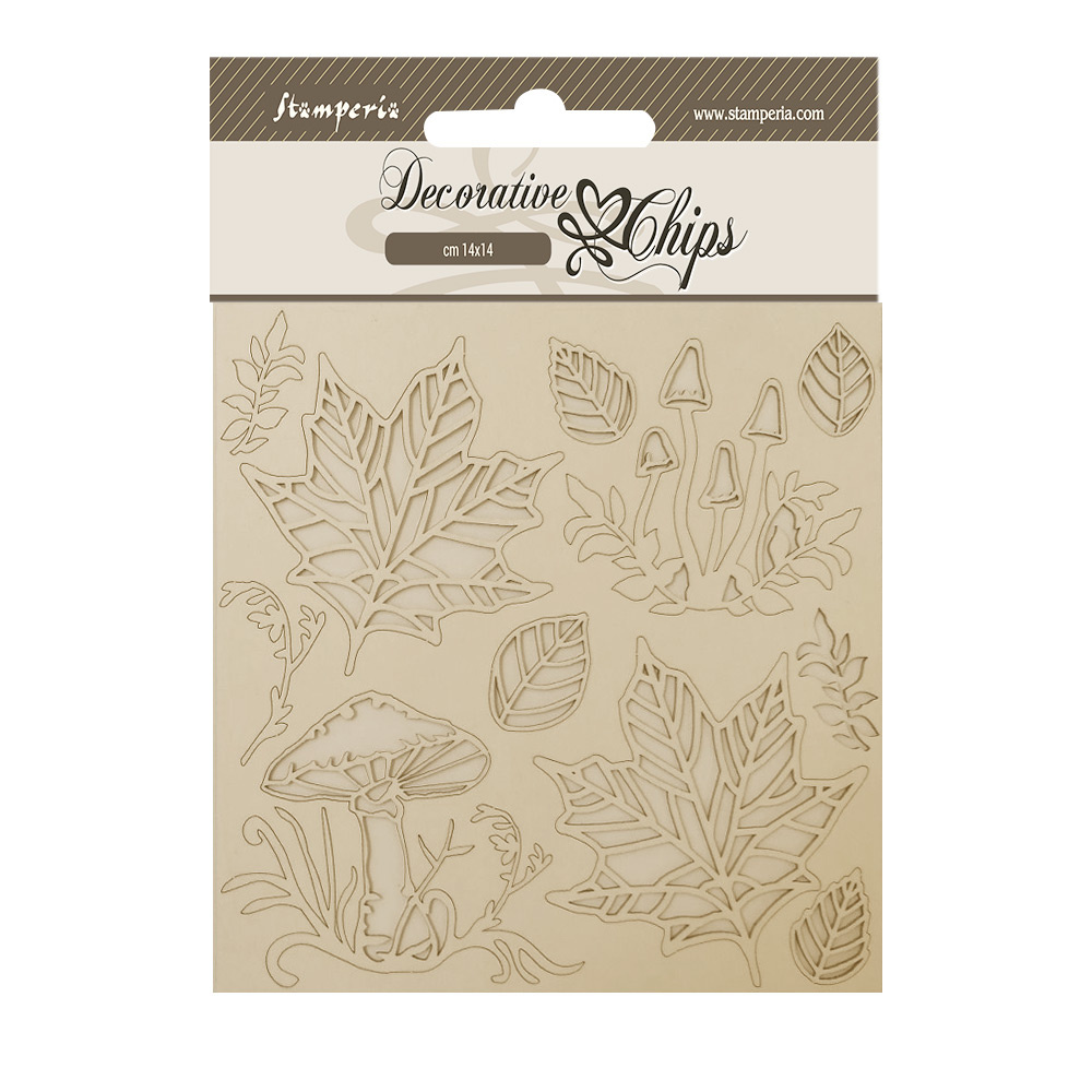 Stamperia Decorative chips cm 14x14 - Woodland mushrooms and leaves