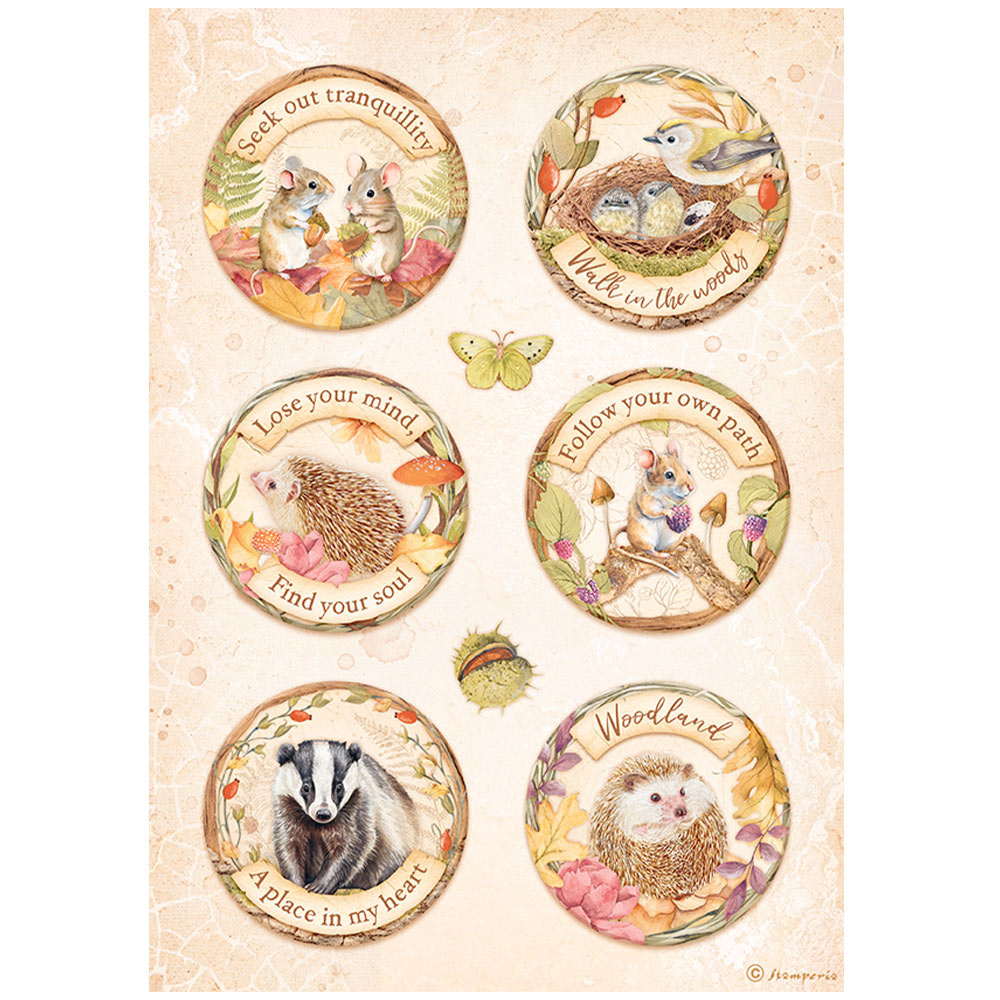 Stamperia A4 Rice paper packed - Woodland rounds