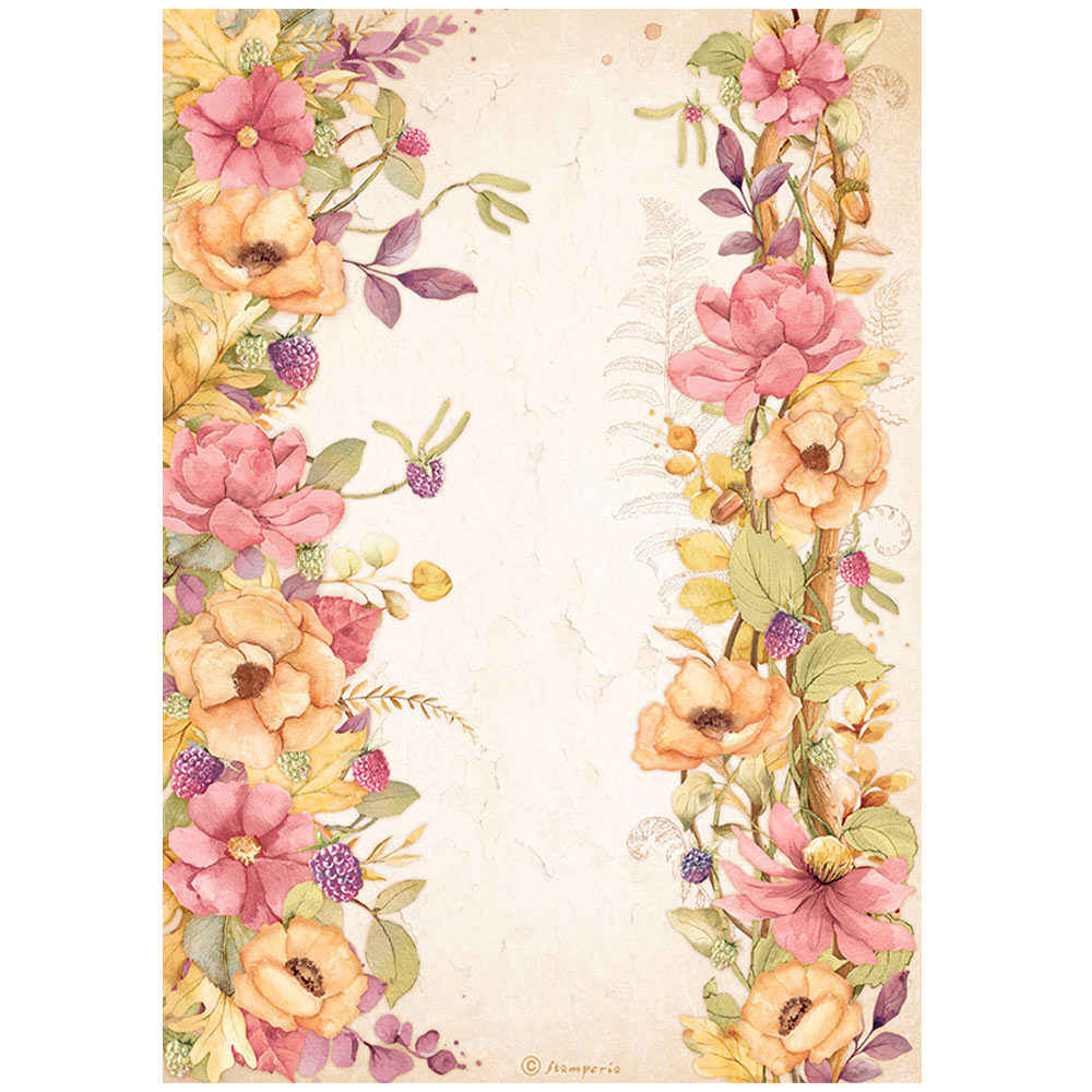 Stamperia A4 Rice paper packed - Woodland floral borders