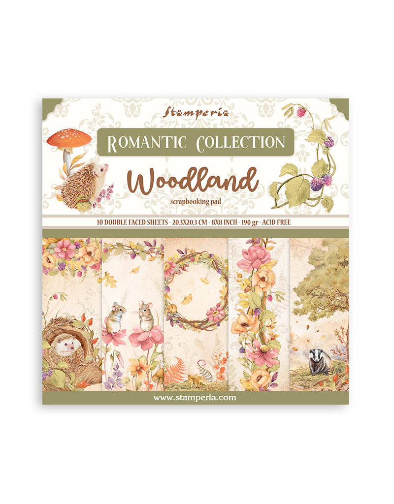 Stamperia Scrapbooking Small Pad 10 sheets cm 20,3X20,3 (8"X8") - Woodland