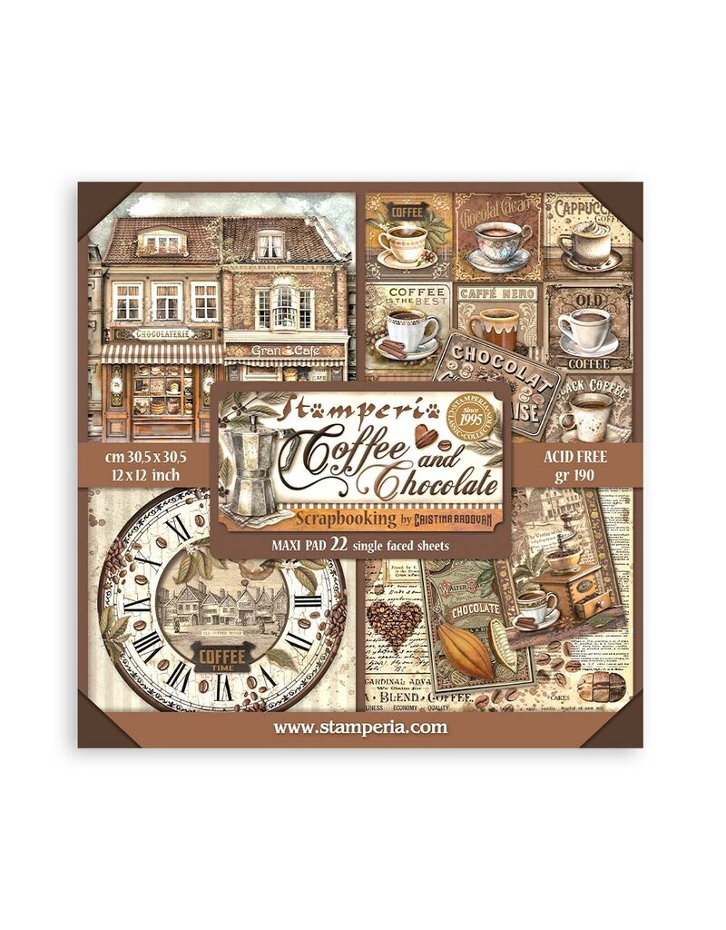 Stamperia Scrapbooking Pad 22 sheets cm 30,5x30,5 (12"x12") Single face - Coffee and Chocolate