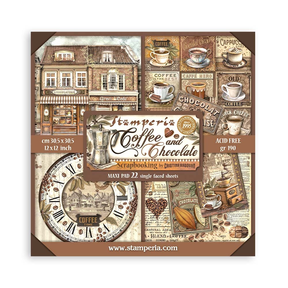 Stamperia Scrapbooking Pad 22 sheets cm 30,5x30,5 (12"x12") Single face - Coffee and Chocolate