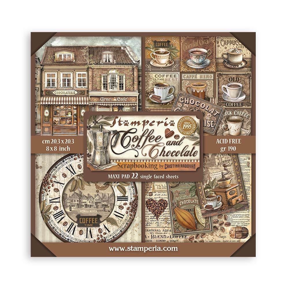 Stamperia Scrapbooking Pad 22 sheets cm 20,3X20,3 (8"X8") Single Face   Coffee and Chocolate