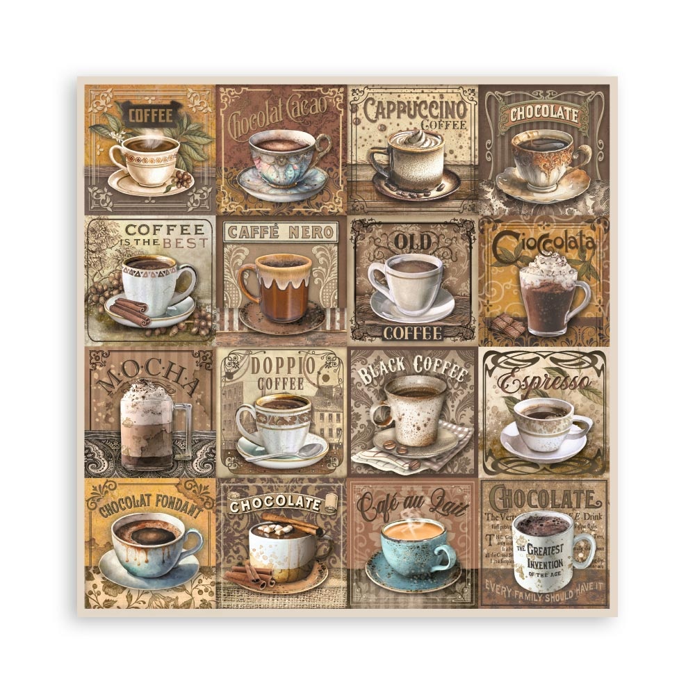 Stamperia Scrapbooking Pad 22 sheets cm 20,3X20,3 (8"X8") Single Face   Coffee and Chocolate