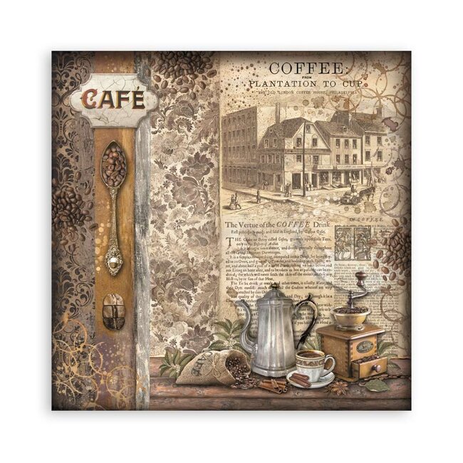 Stamperia Papierblok 20,3x20,3 cm - 22 vellen - Single Face   Coffee and Chocolate
