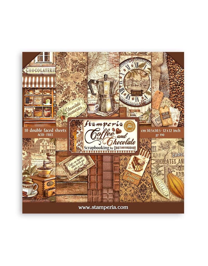 Stamperia Scrapbooking Pad 10 sheets cm 30,5x30,5 (12"x12") - Coffee and Chocolate