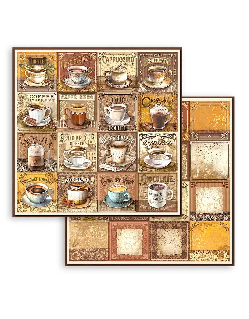 Stamperia Scrapbooking Double face sheet - Coffee and Chocolate tags with cups