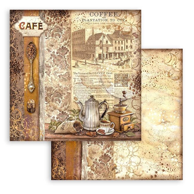Stamperia Dubbelzijdig Scrapbook Papier - Coffee and Chocolate grinder