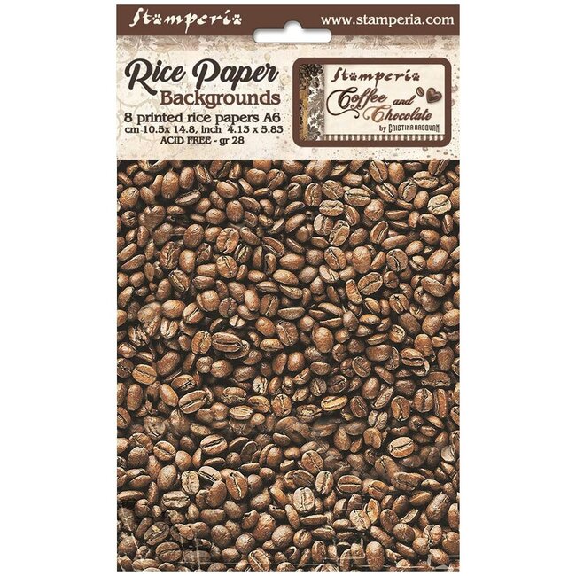 Stamperia Selection 8 Rice paper A6 backgrounds - Coffee and Chocolate