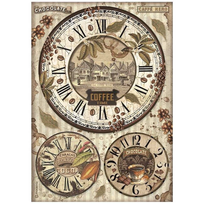 Stamperia A4 Rice paper packed - Coffee and Chocolate clocks